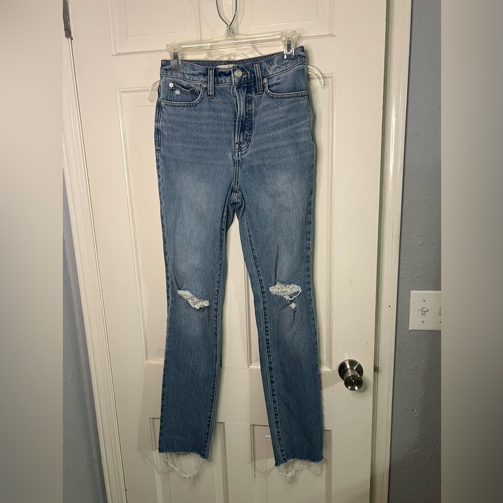 Madewell Blue Distressed Tall Straight Leg Jeans